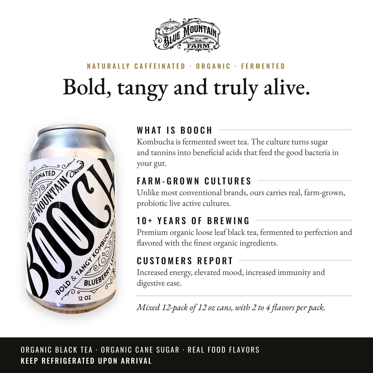 Blue Mountain BOOCH infographic: Bold, tangy and truly alive