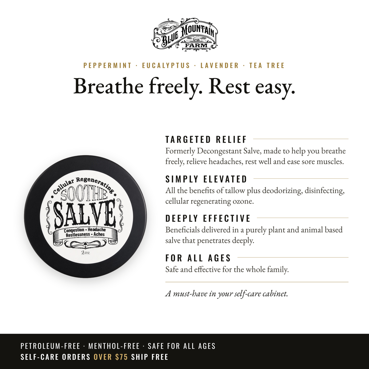 SOOTHE Salve infographic: Breathe freely. Rest easy