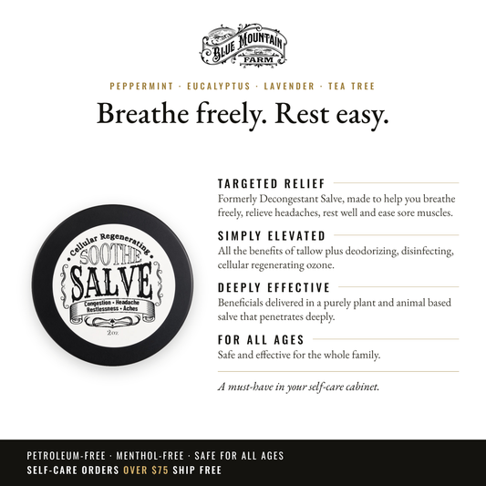 SOOTHE Salve infographic: Breathe freely. Rest easy