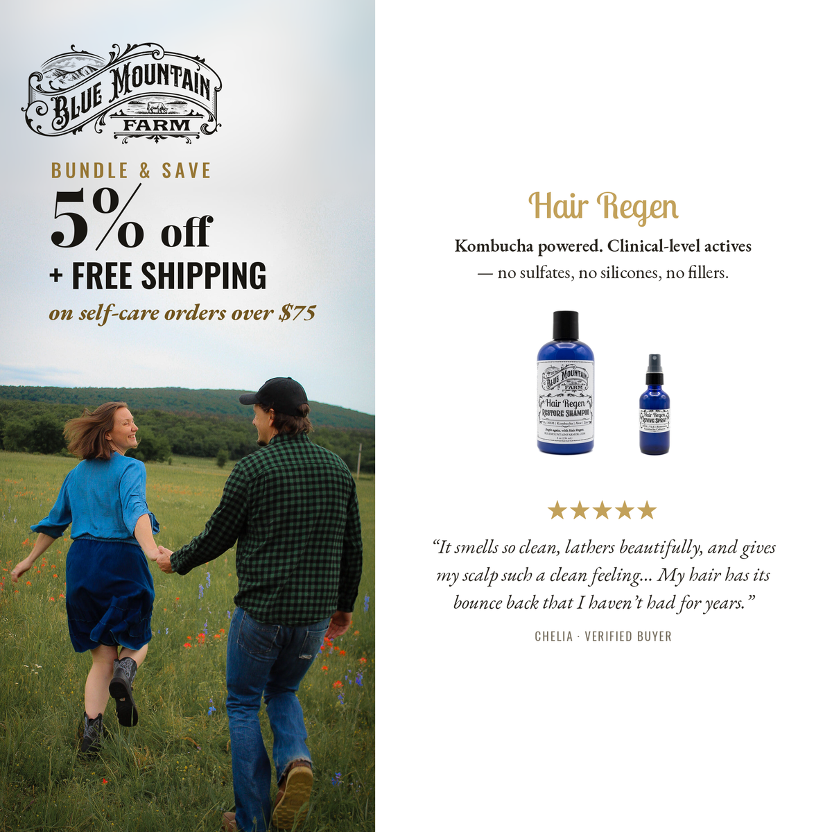 Hair Regen Bundle: bundle and save 5% plus free shipping on self-care orders over $75, with a five-star verified buyer review
