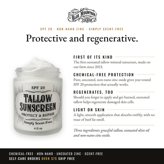 Ozonated Mineral Sunscreen infographic: Protective and regenerative