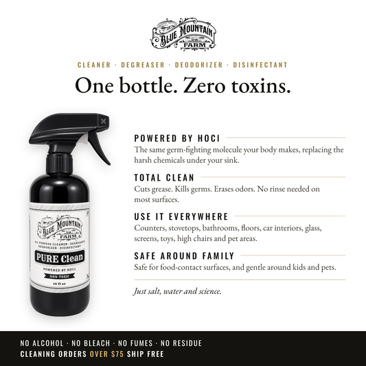 PURE Clean infographic: One bottle. Zero toxins
