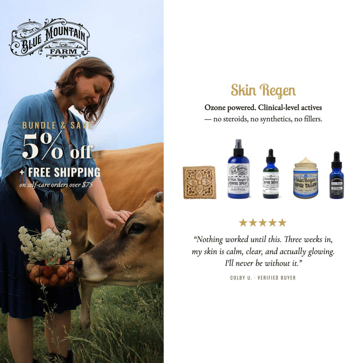 Skin Regen Bundle: bundle and save 5% plus free shipping on self-care orders over $75, with a five-star verified buyer review