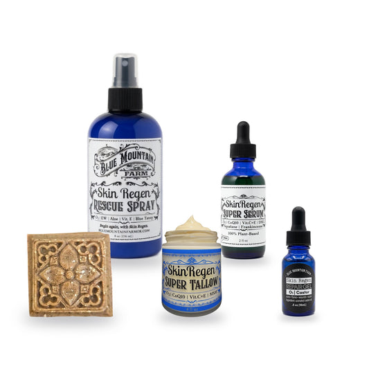Skin Regen Bundle: HOLY Cleanse Bar, RESCUE Spray, SUPER Serum, SUPER Tallow and REPAIR Gel