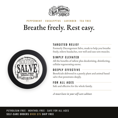 SOOTHE Salve infographic: Breathe freely. Rest easy